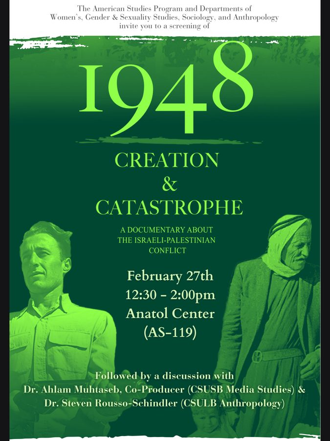 Flyer: screening of <em>1948: Creation & Catastrophe</em>, a documentary on the Israeli-Palestinian conflict, with a discussion afterwards, 27 February 2024