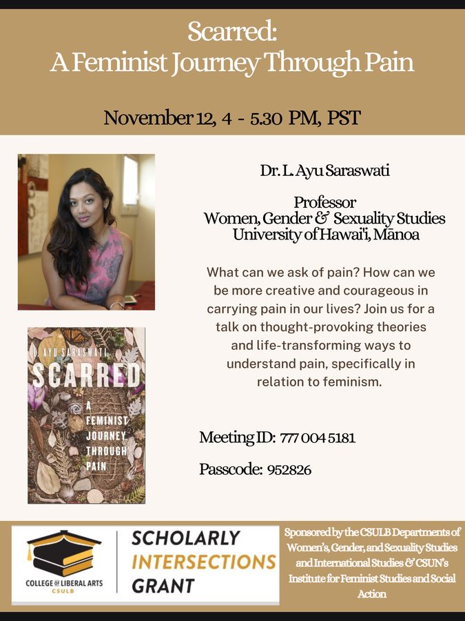 Flyer: &ldquo;Scarred: A Feminist Journey Through Pain&rdquo;, a talk by Dr. L. Ayu Saraswati, University of Hawai&lsquo;i at Mānoa, 12 November 2024