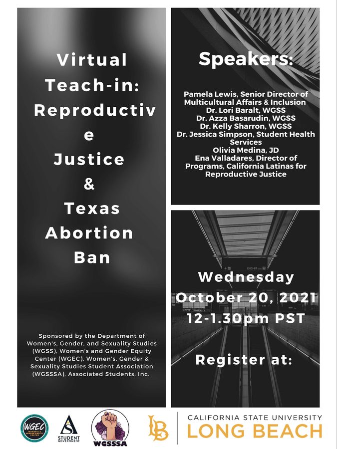 Flyer: virtual teach-in on reproductive justice and the Texas abortion ban, 20 October 2021
