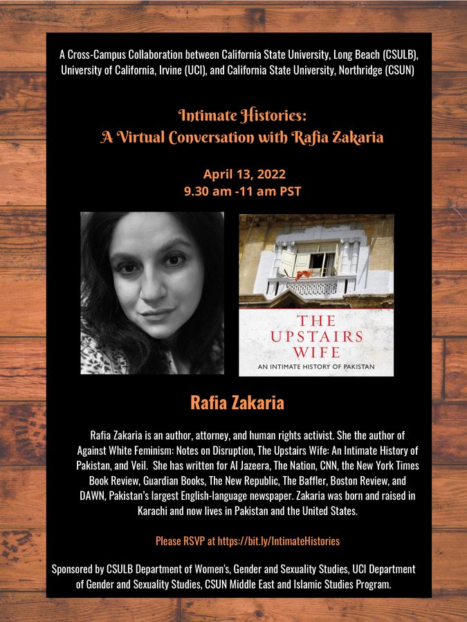 Flyer: &ldquo;Intimate Histories&rdquo;, a virtual conversation with Rafia Zakaria, 13 April 2022